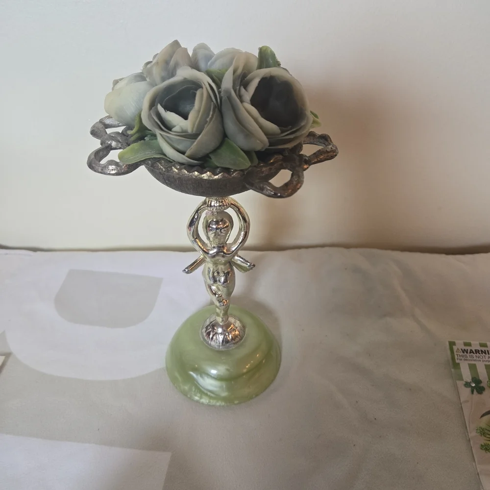 Silver and Green Cherub Home Decor